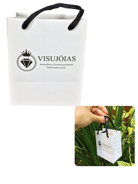 Sacola Saco Embalagem Papel Cartão Embrulho Presente Sémijóia Jóia VISU Com Alça
