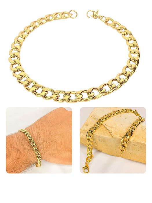 Pulseira Masculina Dourada Grumet Cubana 1X1 6mm Aço Inoxidável Antialérgico Prova D'Água