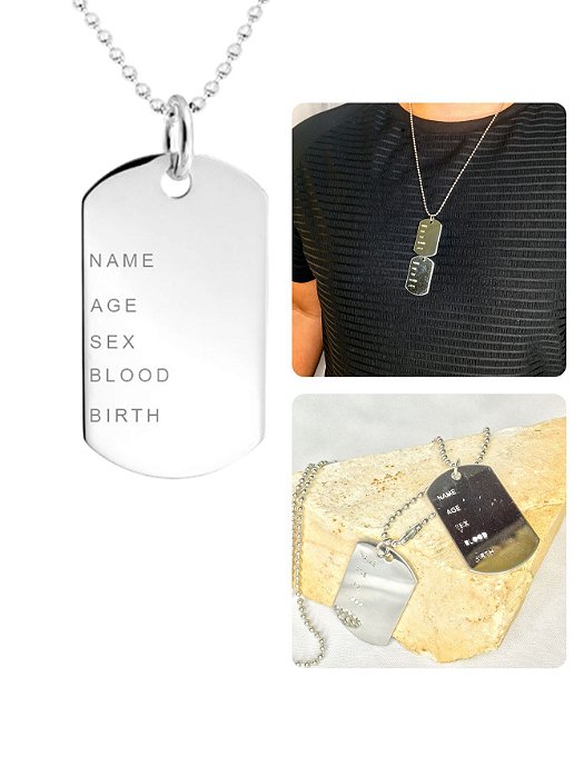 Cordão Corrente Masculino 60cm Placa Identificação Exército Tag Militar Prata Aço Inoxidável