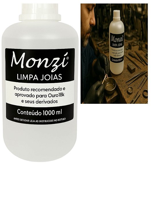 Limpa Jóias Ouro 18K Monzi 1 Litro Grande Original 1000ml Limpeza Restaura Brilho