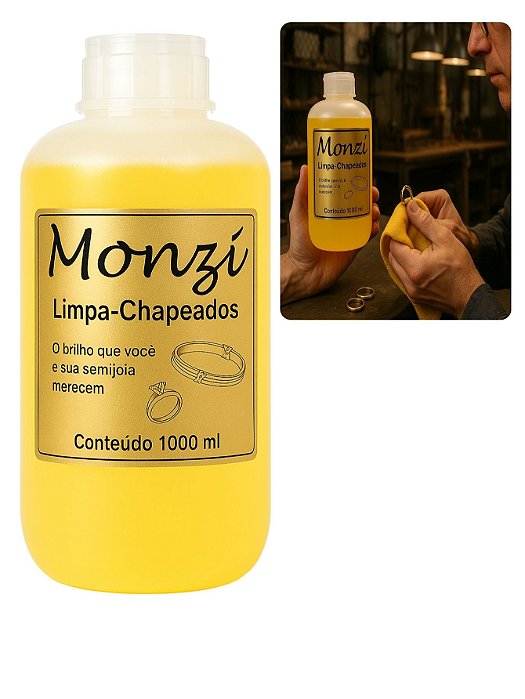 Limpa Chapeados Monzi 1 Litro Grande Original 1000ml Limpeza Jóia Corrente Anel Restaura Brilho