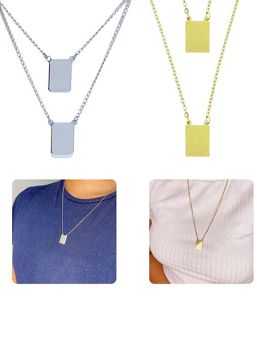 Colar Cordão Escapulário 70cm Masculino Feminino Prata Dourado Placa Lisa Aço Inox Personalizável