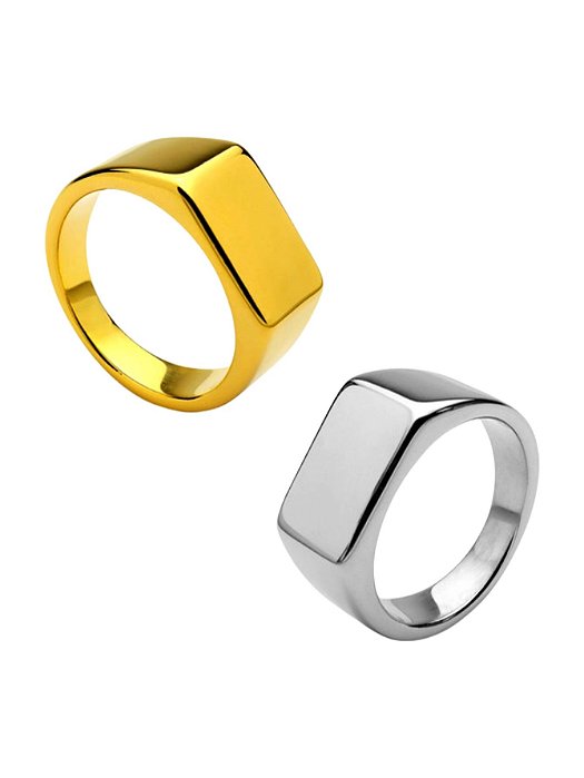Anel Masculino Retangular Chapa 8mm Achatado Aço Inox Prata Dourado A Prova D'Água Premium