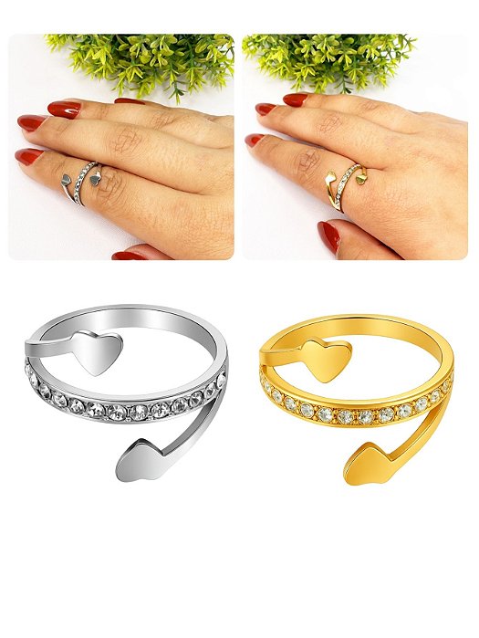 Anel Falange Feminino Cravejado Coração Prata Dourado Aço