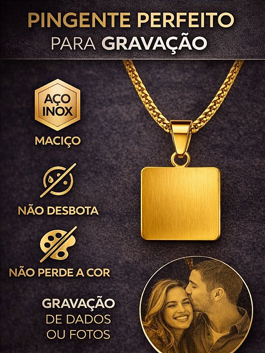 Corrente Cordão 70cm Para Gravação Placa Fotos Frases Dourado Aço Inox Não Escurece