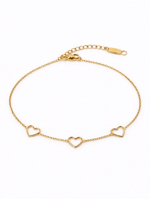 Pulseira 3 Corações Vazados Dourado Prata Minimalista Aço Inox Feminina Não Escurece