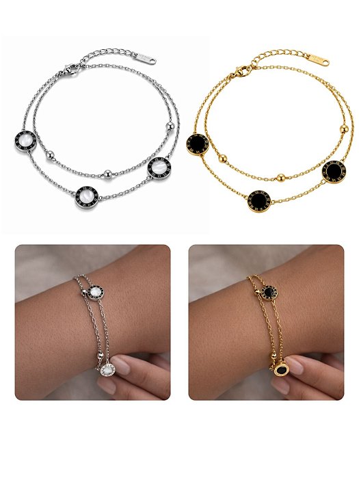 Pulseira Feminina Numerais Romanos Diamante Preto Branco Aço Inox Prata Dourado Bolinha Elegante