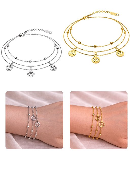 Pulseira Dupla Âncora Bolinha Prata Dourado Feminina Aço Inox Premium Não Escurece