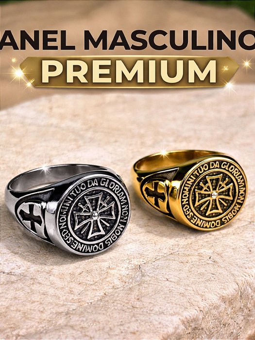 Anel Masculino Cruz de Malta Prata Dourado Cavaleiros Honra Aço Inox Ordem Maçon