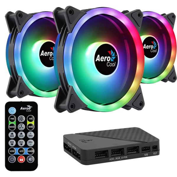 Cooler Fan 120X120X25mm Aerocool KIT 3 Coolers Duo 12 Pro ARGB + Hub + Controle