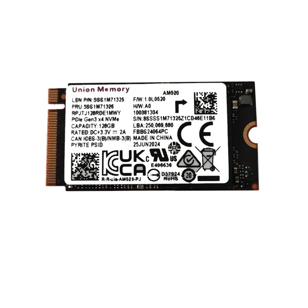 HD SSD 128GB M2 Nvme 2242 PCIe Gen3 x4 Union Memory - Pn: SSS1M71325