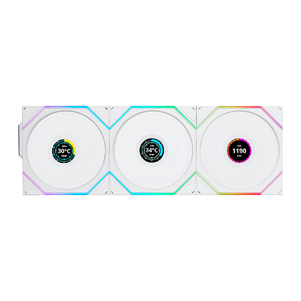 Kit 3 Fans Lian Li Uni Fan TL Wireless LCD 120 ARGB Branco