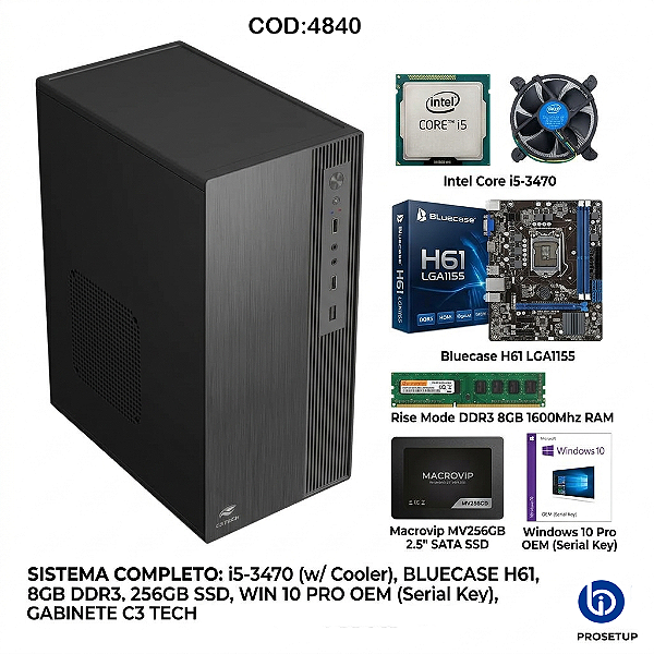 Computador Prosetup MT-37K  Intel i5 3470 3ºG 8GB SSD M2 256GB Win10 Pro +Brinde