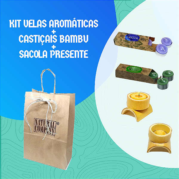 Kit Velas Citronela e Lavanda Francesa + 2 Castiçais Bambu