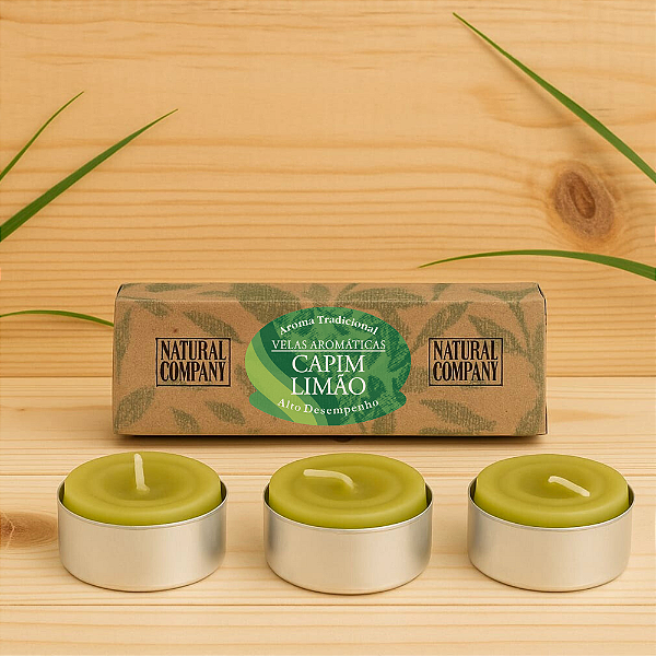 Velas Aromáticas Capim Limão 20 g. Embalagem com 3 velas