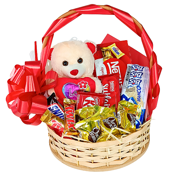 Abraço Doce – Chocolates e Pelúcia em Cesta Encantadora
