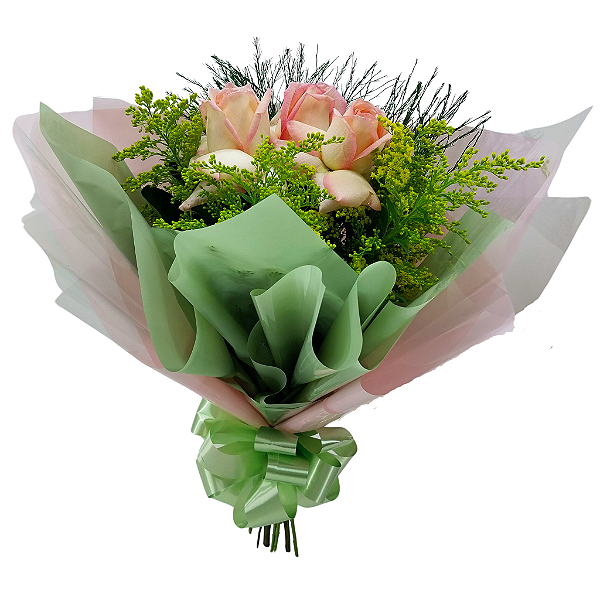 Buquê Mimo de 3 Rosas Cor de Rosa