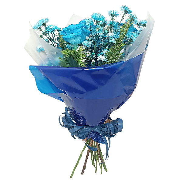 Toque Azul – Buquê com 4 Rosas Encantadoras