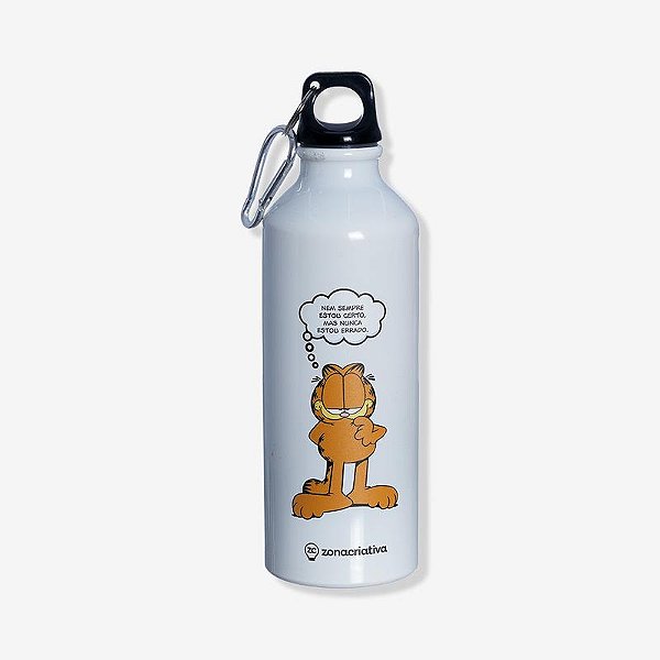 GARRAFA DE ALUMINIO BRANCA 500ML C/MOSQUETAO GARFIELD