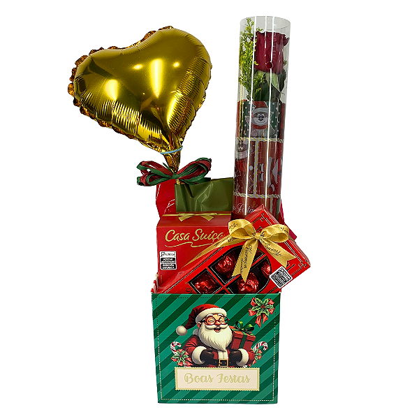 Box luxo Natal com Rosa no Tubo