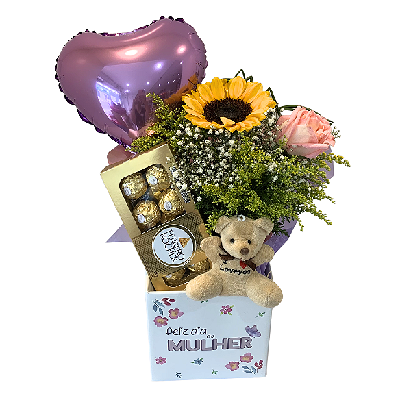 Arranjo de Girassol com Rosa Especial Dia Internacional das Mulheres