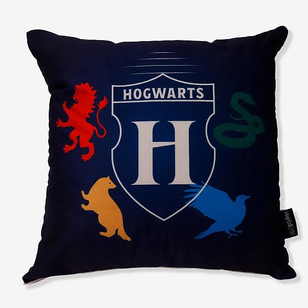 ALMOFADA FIBRA VELUDO 40X40CM HARRY POTTER CASAS