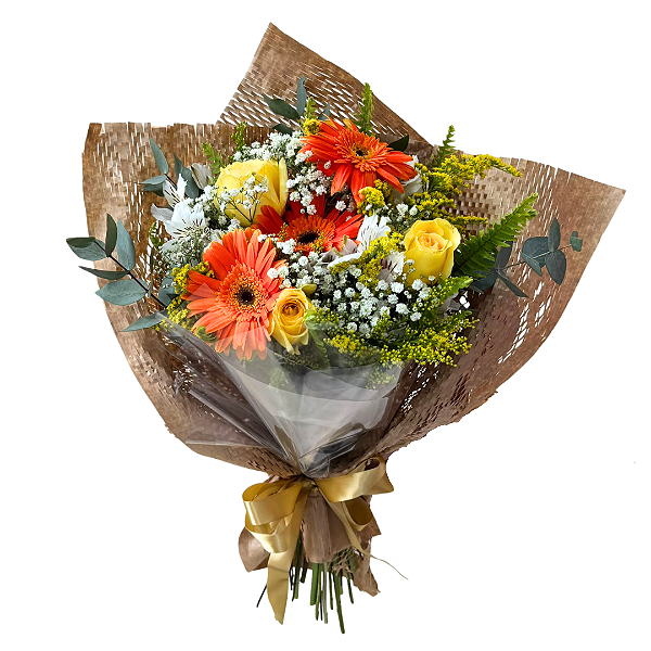 Buquê De 3 Rosas Amarelas com Gérberas