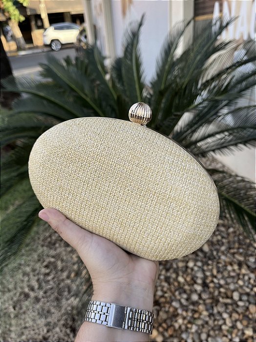 Bolsa clutch tressê oval fecho bola