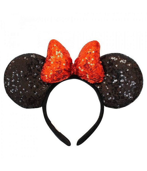 Tiara Laço Fofinho Vermelho Orelhas Minnie Lantejoulas - Crey Stores