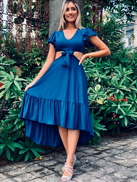 Vestido Midi Fabiana Viscolinho Rodado Soltinho Mullet