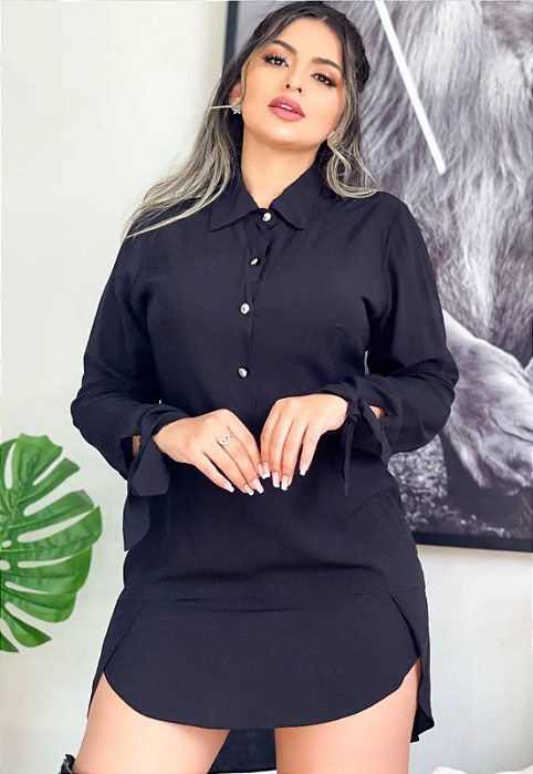 Camisa Chemise Camille Viscose Lisa E Estampada Punho Amarração