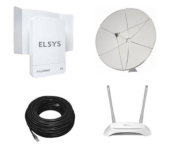 Kit Internet Amplimax Elsys Antena 60dbi C/ Roteador Wifi