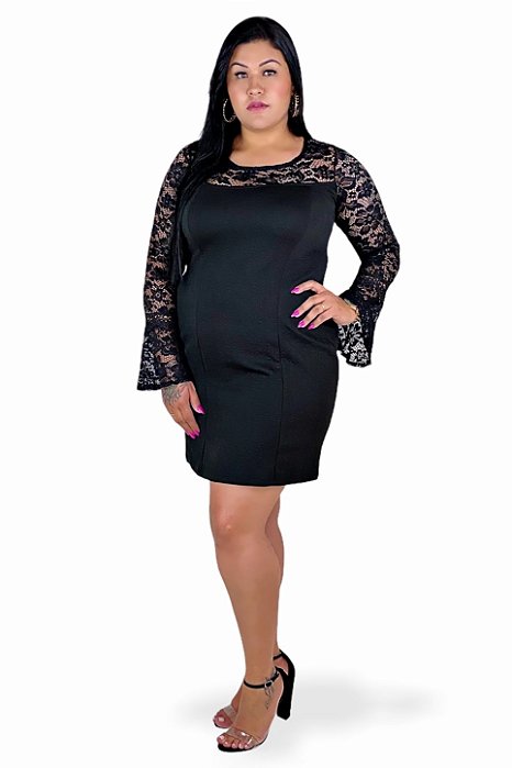 Vestido de Festa Plus Size Renda e Jacard com Elastano 8633