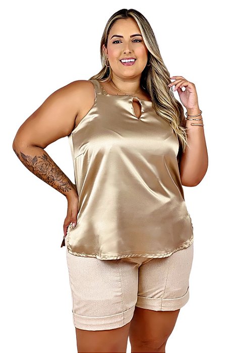 Blusa Regata de Cetim com Elastano Plus Size 12080