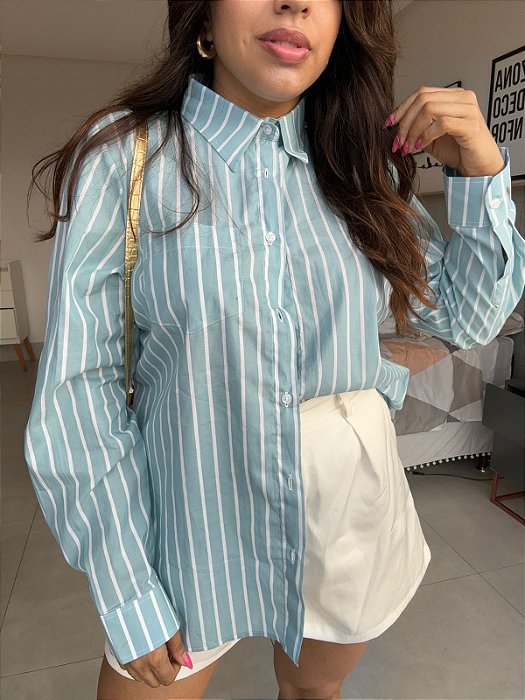 CAMISA LISTRADA AZUL TURQUESA