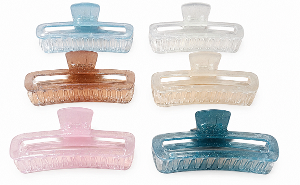 PRENDEDOR DE PLASTICO RETANGULAR TRANSPARENTE COM GLITTER