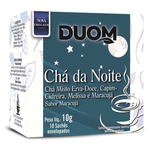 CHA DA NOITE 10 SACHES DUOM ERVA DOCE CIDREIRA MELISSA E MARACUJA