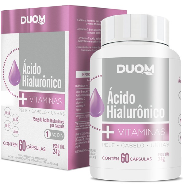 ACIDO HIALURONICO COM VITAMINAS 60 CAPSULAS 400MG DUOM
