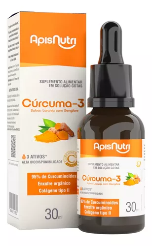CURCUMA 3 ATIVOS MSM E COLAGENO TIPO 2 30ML APISNUTRI