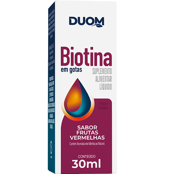 VITAMINA B7 BIOTINA EM GOTAS SABOR FRUTAS VERMELHAS 30ML DUOM