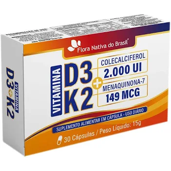 VITAMINA K2 MENAQUINONA 149MCG E D3 2000UI 30 CAPSULAS FLORA NATIVA