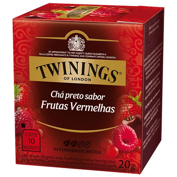 CHA TWININGS 10 ENVELOPES 20G CHA PRETO SABOR FRUTAS VERMELHAS