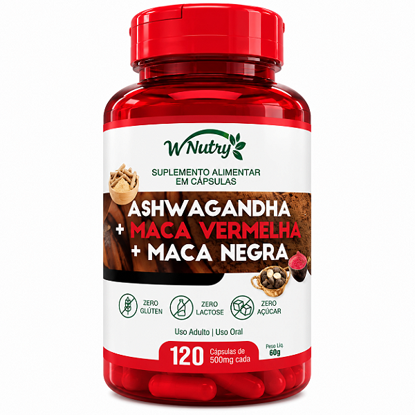 ASHWAGANDHA MACA VERMELHA MACA NEGRA  120 CAPSULAS 500MG WNUTRY