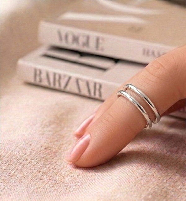 Anel de Falange Dois Fios, Prata 925, Ajustável