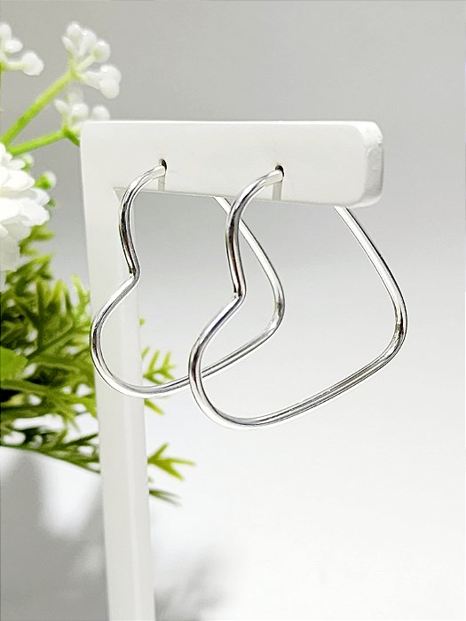 Argola de Coração Lisa, Prata 925 - 3,3 CM