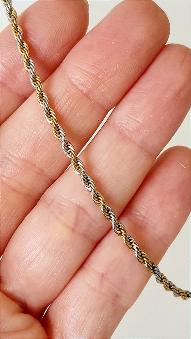 Chocker Cordão Baiano Dourado e Prateado em Aço Inoxidável, 45 cm