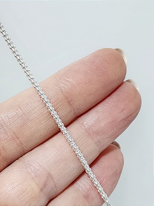Corrente Pipoca Média, 70 cm em Prata 925