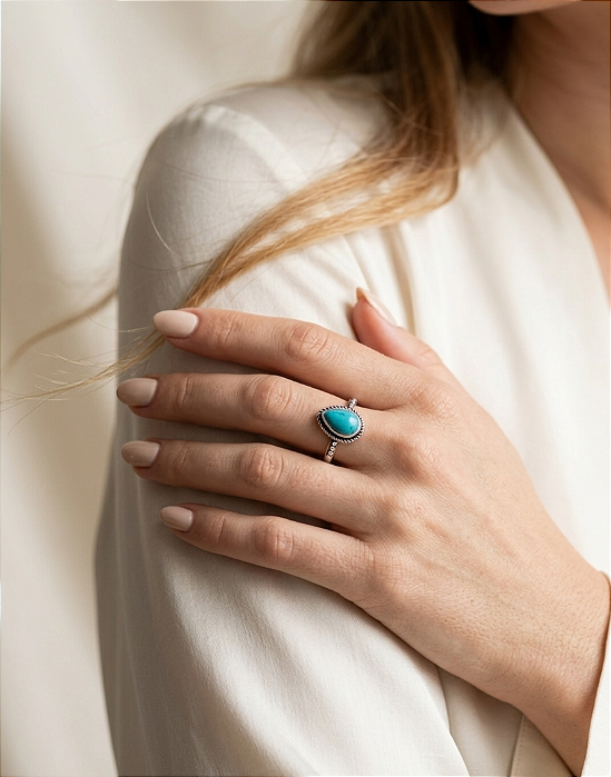 Anel Gota de Pedra Natural em Prata 925