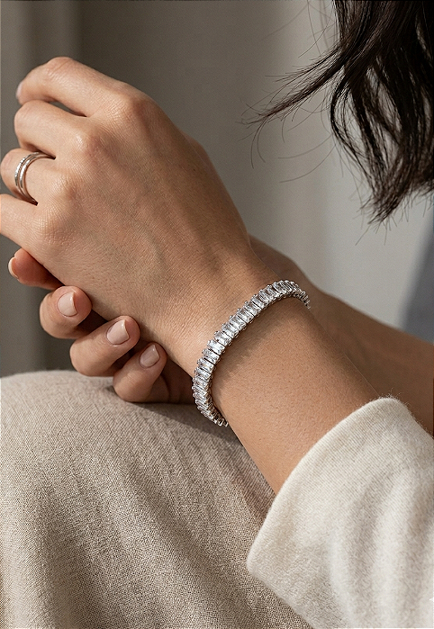 Pulseira Riviera Zircônia Bagete em Aço Inoxidável Linha Premium