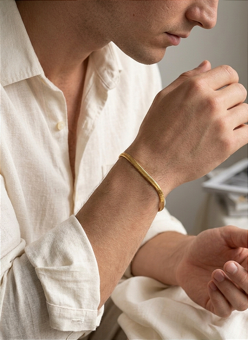 Pulseira Lacraia em Aço Banhada a Ouro